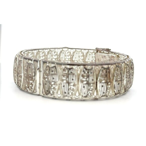 VTG‎ EB Germany Sterling Silver 7 ½" Filigree Hinged Bangle Bracelet! 130 - Picture 1 of 6